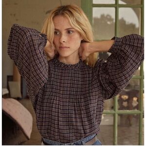 Doen Plaid Blouse in Navy and Red